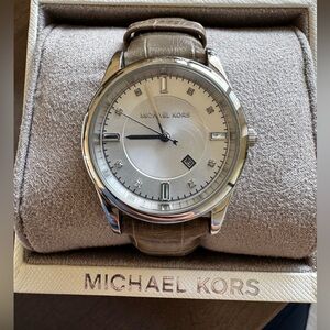 Michael Kors Silver Dial with Tan Leather Strap Watch